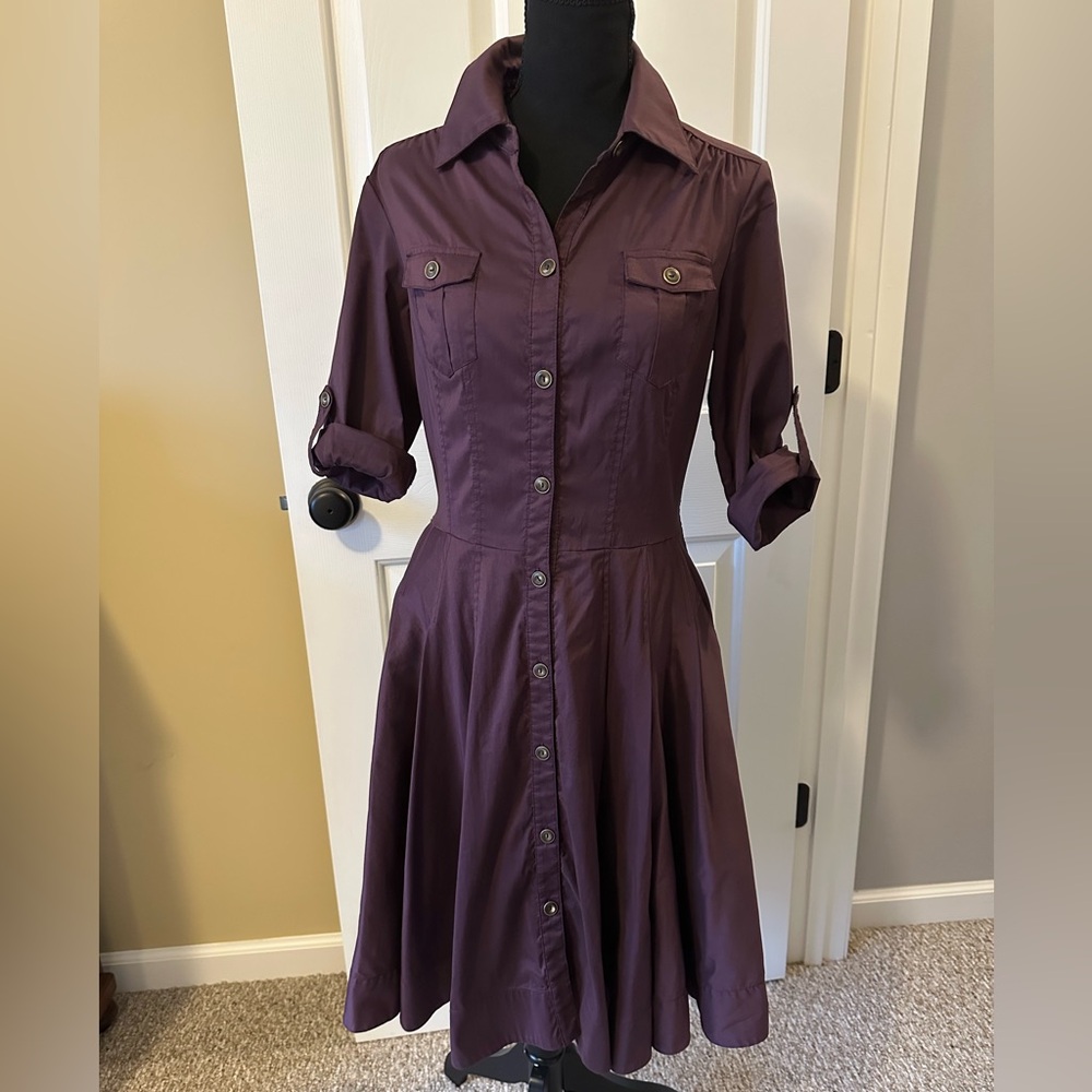 Diane Von Furstenberg DVF Deep Purple Long Sleeved Dress Size 8